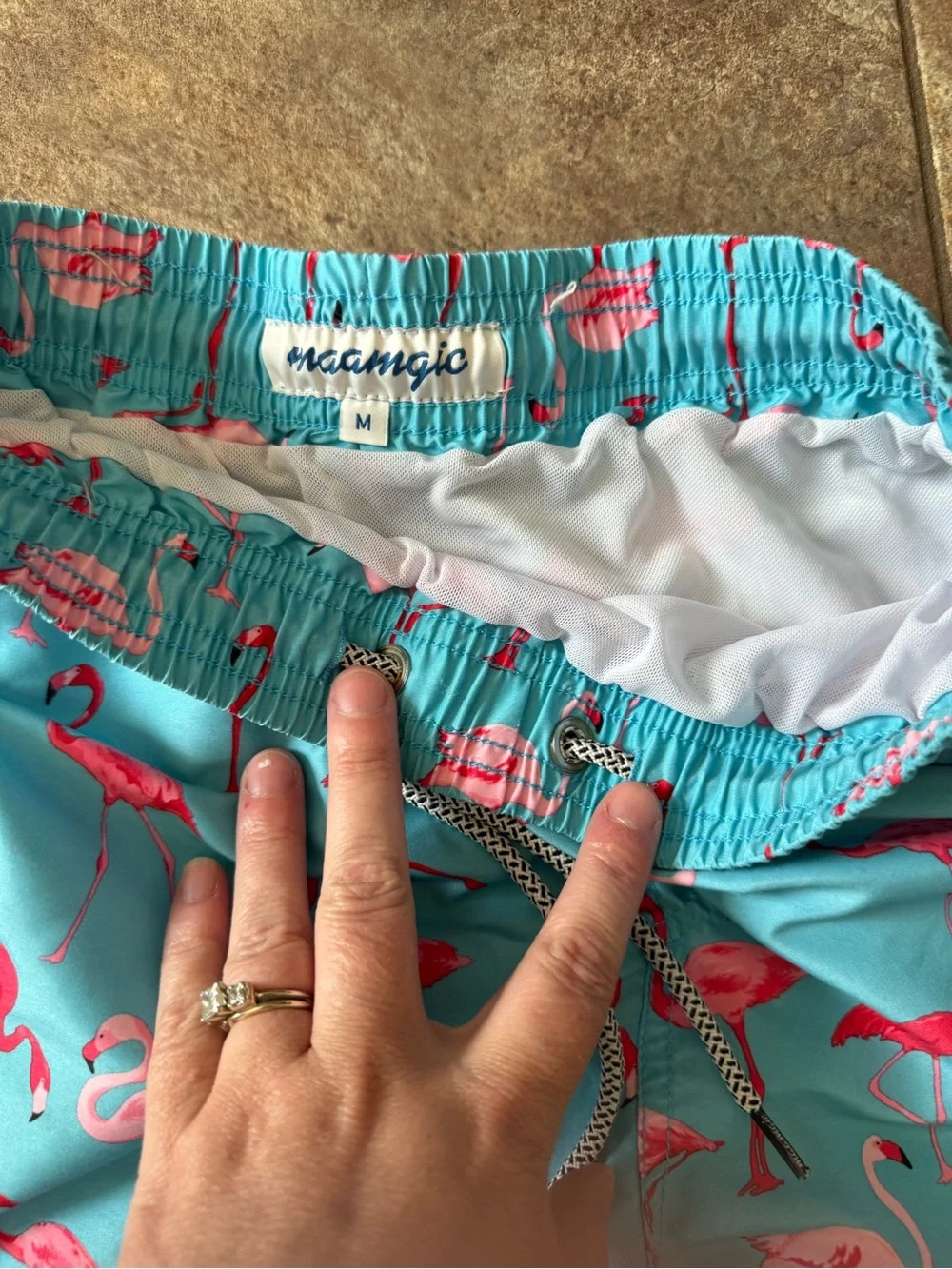 Mens Flamingo Print Swim Trunks -  Size medium